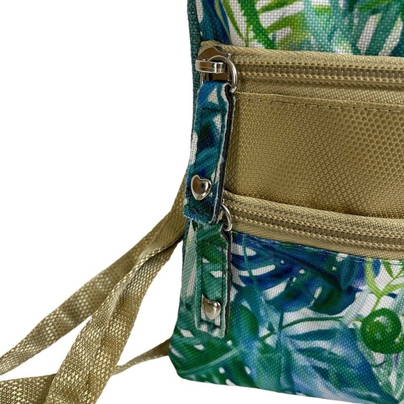 Glove It Crossbody Bag Purse Womens Floral Tropical Leaf Multi Zip Polyester - Picture 2 of 8